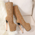 Superstarer 2020 Leopard Print Sexy High Heels Boots Women′s Luxury High Heels Boots 34-50 Size